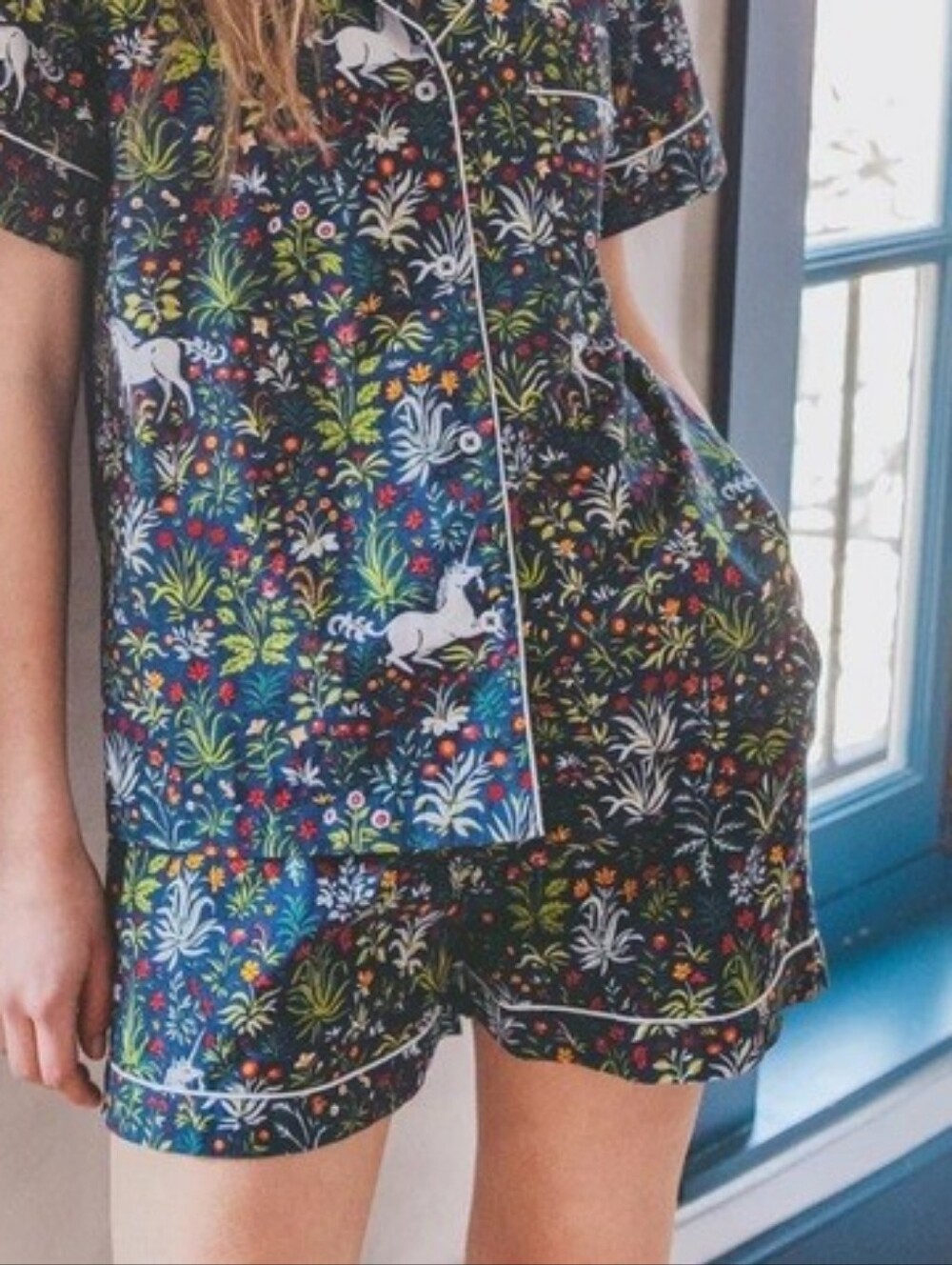 Printfresh Unicorn Garden Green Floral Organic Cotton Sleep Shorts Size Small